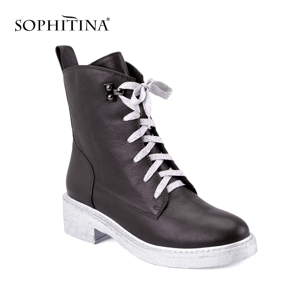 Véritable La M22 Main Bout À 2019 Femme Haute Chaussures Lacet Sophitina Noir gray De up En Gris Mode Black Rond Bottes Cuir Dame Confortable hdxQotsrCB