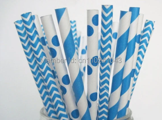 Bright Blue Straw Mix - Stripe, Chevron, Dots