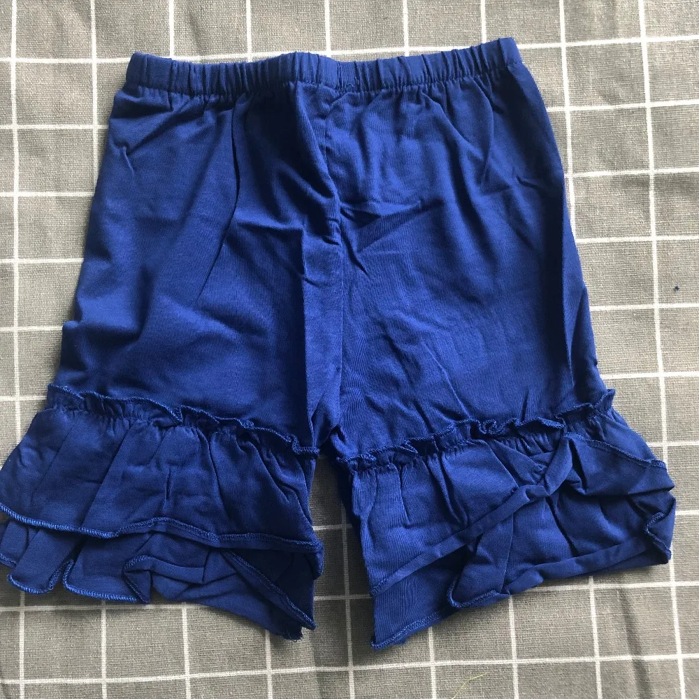 

sample sell! solid royal blue girls lycra fabric boutique shorts knit cotton children toddler kids clothing girls ruffle shorts