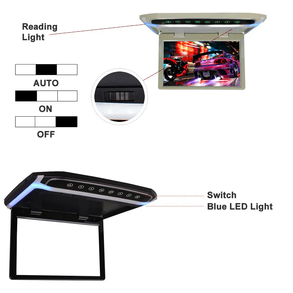 Потолочный монитор на крыше, 10 дюймов, 1080 P, ЖК-дисплей, TFT экран, Автомобильный потолочный монитор, откидывающийся на крышу, монтируемый светодиодный дисплей, цифровой Широкоэкранный монитор