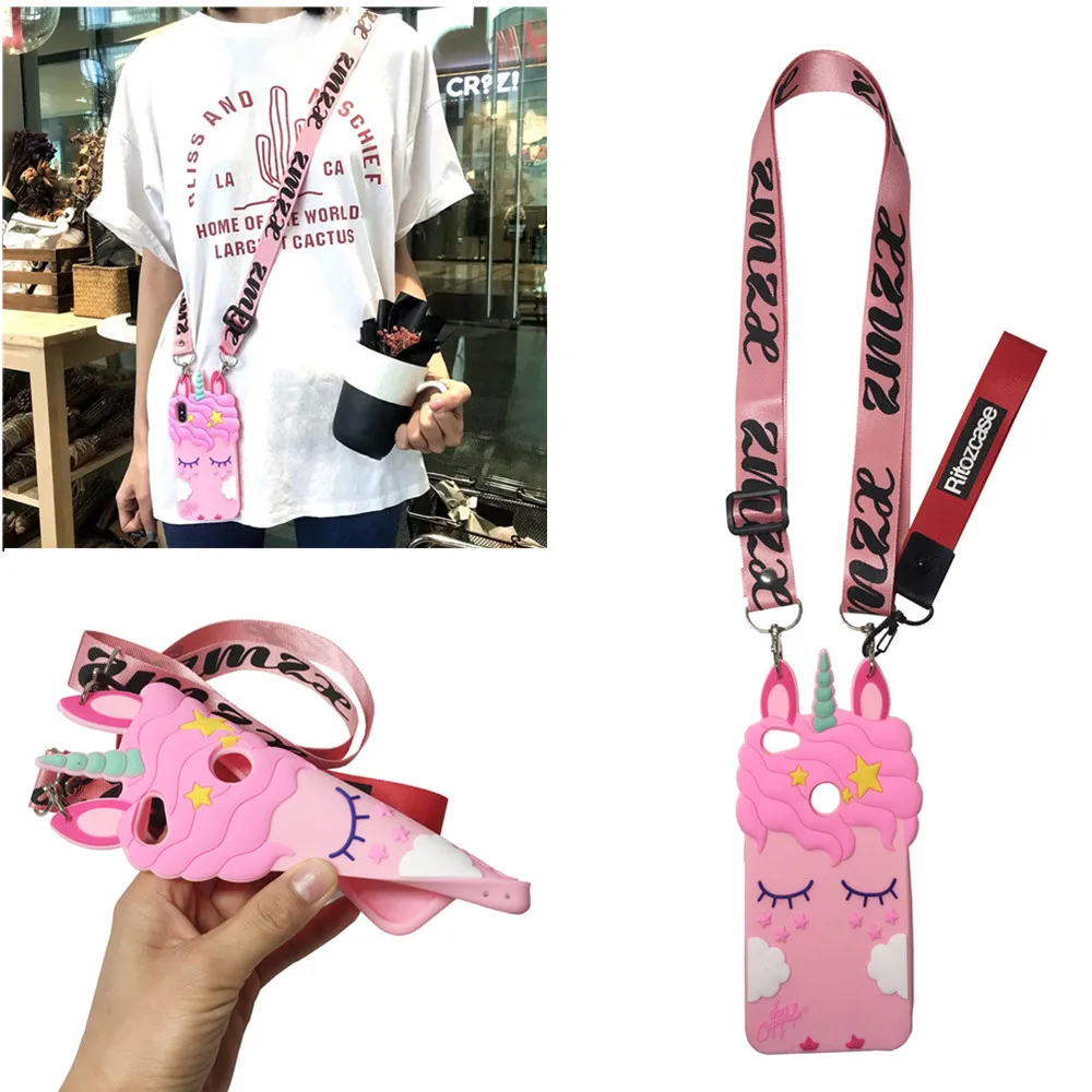 

case for xiaomi redmi note 5A case cover cute 3d cartoon pink unicorn with shoulder strap soft silicone phone bag capa fundas