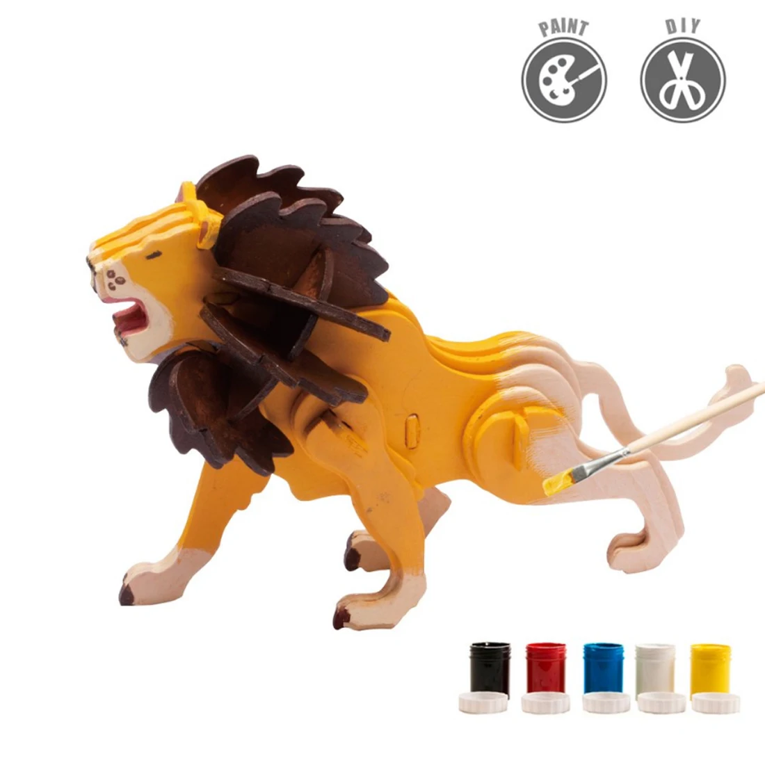 

Lion Shape 3D Painting Puzzle DIY Assemble Stem Toys with 5-color Pigment