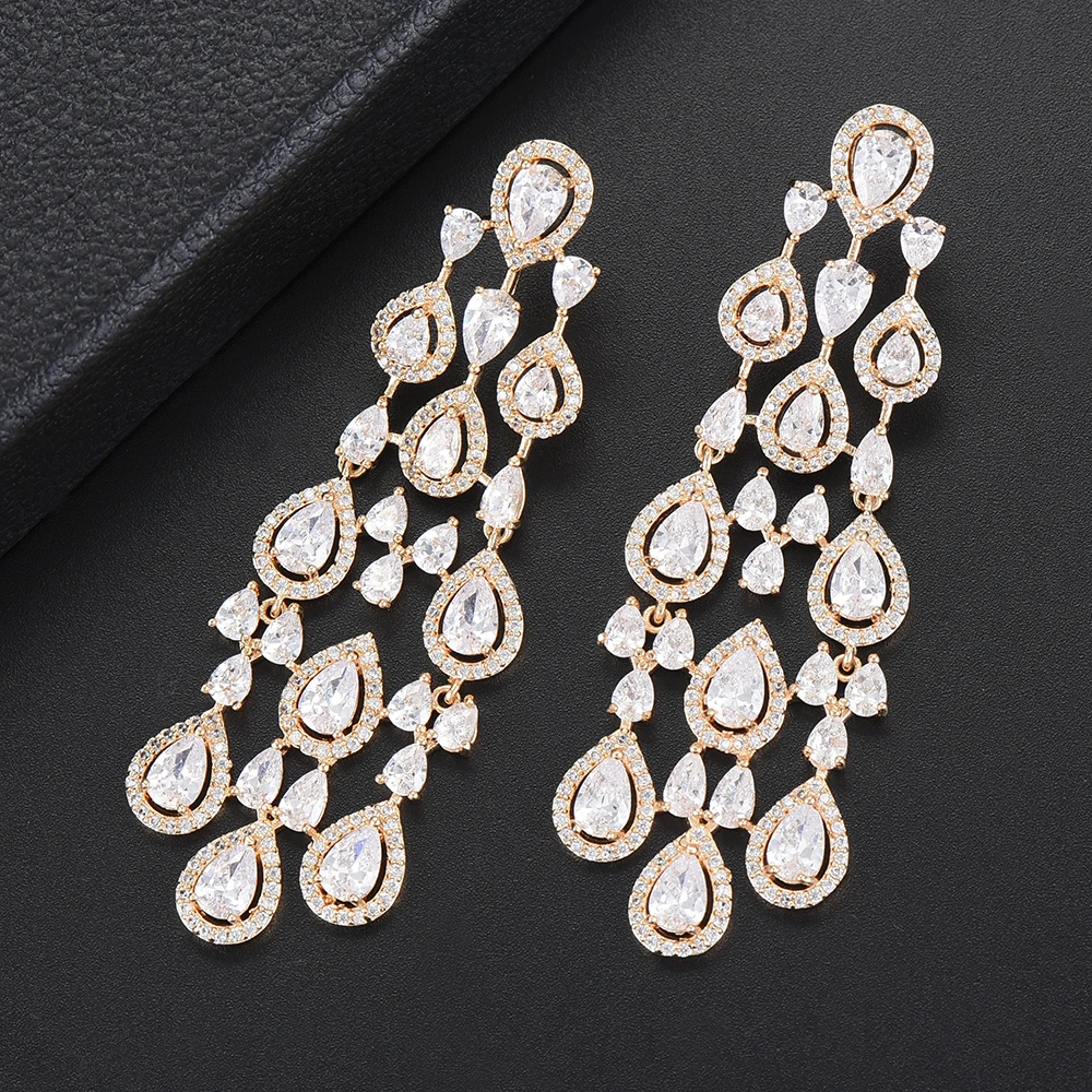 GODKI Trendy Luxury Multicolor CZ Cubic Zircon Tassel Dangle Earrings for Women Wedding Long Earrings pendientes mujer moda