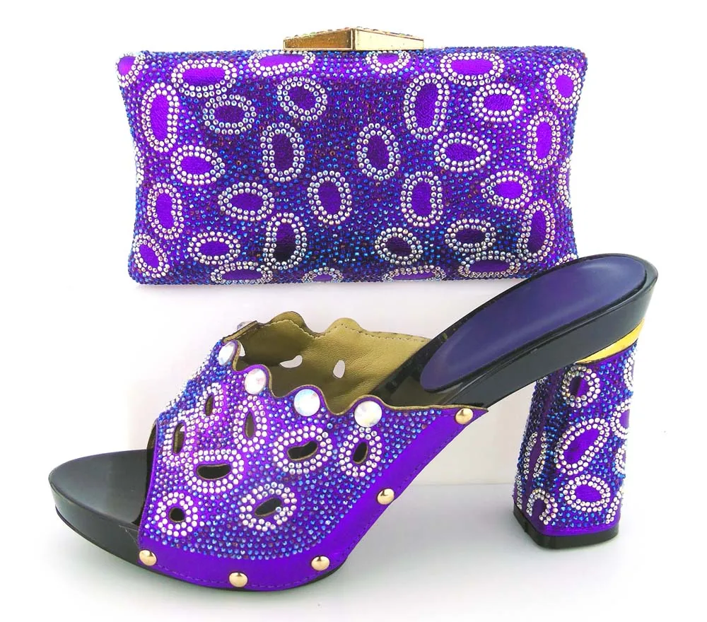 

BCSB0034 Free shipping purple shoes matching bags with many stones purple color with size 38 to 43 italian shoes and bag