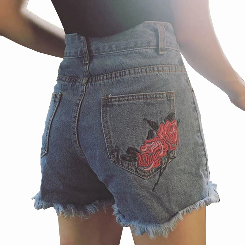 2019 New Summer Retro Flower Embroidery Denim Shorts Women Loose High Waist Short Feminino All Match Short Jeans Plus Size Short