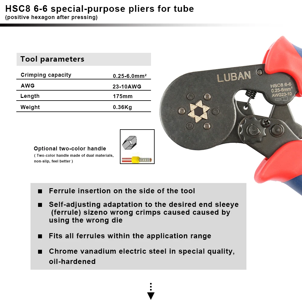 HSC8 6-6B HSC8 6-6A саморегулируемая опрессовки плоскогубцы 0,25-6 мм зажимы-клеммы инструменты мульти Лидирующий бренд HSC8 6-6 23-10AWG