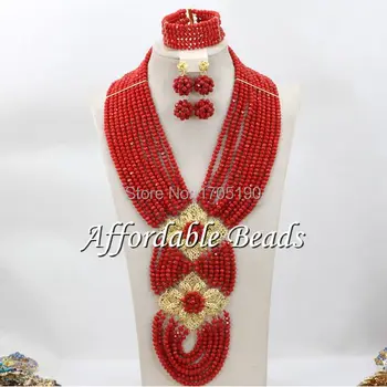 

Red African Jewelry Sets Fashion Nigerian Beads Jewelry Set ABC024