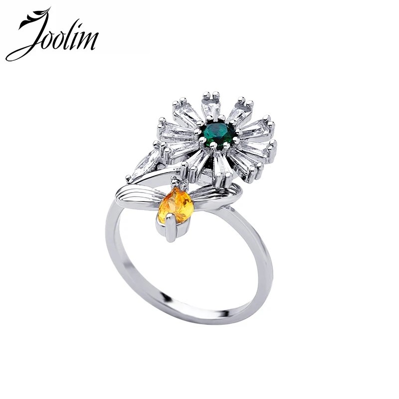

JOOLIM Rotatable Crystal Finger Ring Women Flower Ring