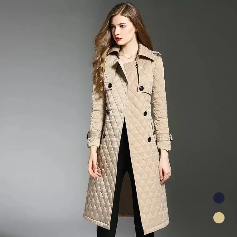 Новинка, осенне-зимний женский длинный Тренч с хлопковой подкладкой и поясом, плотное пальто, женская винтажная верхняя одежда, дизайнерская одежда высокого качества