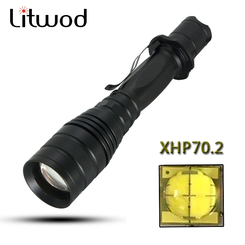 

Litwod Z90 P75 CREE XHP70.2 LED Flashlight Torch Zoomable 5 model Waterproof powerful Tactical Flashlight 2*Green Batteries