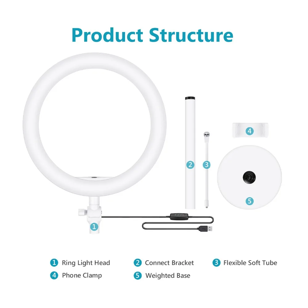 Neewer светодиодный кольцевой Светильник Настольный 10-дюймовая шпилька USB кольцевой светильник Цвет Температура 3200-5600K 3 светильник режимы с Гибкая подставка для смартфона