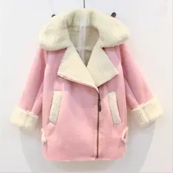 Зима девочек молния овечьей шерсти пальто вельветовые куртки розовый большой талии ботинки с высокой меховой подкладкой Костюмы Детские