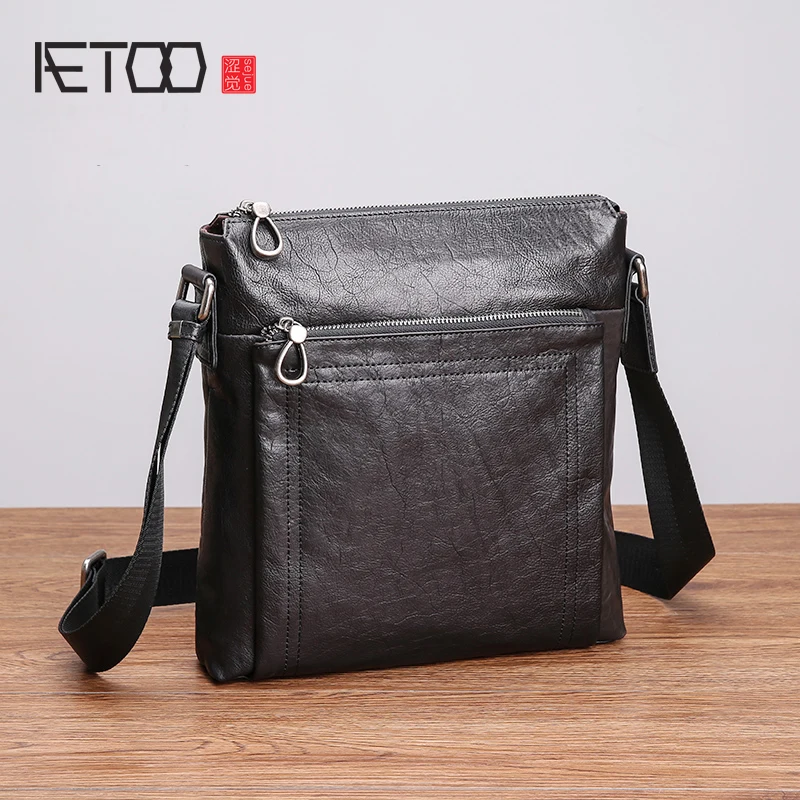 

AETOO Single shoulder bag male leather Korean version oblique cross bag business casual cowhide bag trend men's bag