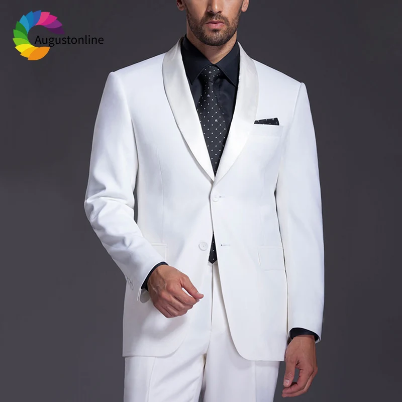 

White Shawl Lapel Men Suit Wedding Suits For Man Prom Blazer Slim Fit Formal Tailored Tuxedo Best Man 2 Pieces Terno Masculino