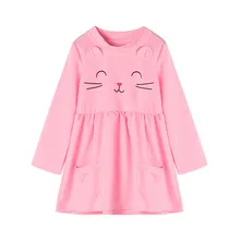 Новое Детское платье с длинными рукавами и принтом котенка для маленьких девочек, одежда