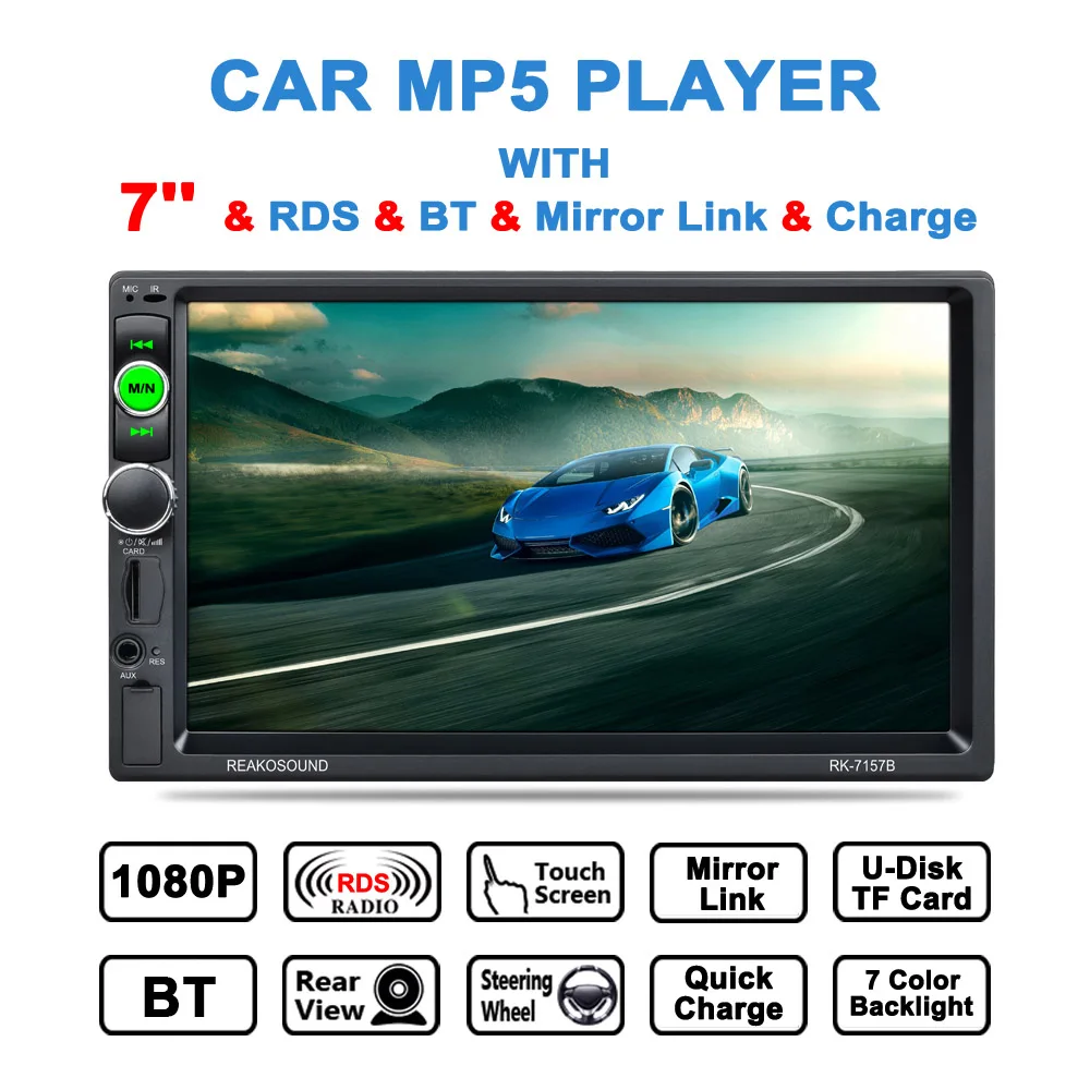 

7" Touch Screen MP5 Player BT HD Card Reader Radio 7157B Double DIN Fast Charge Support Video playback with Camera Car Stereo