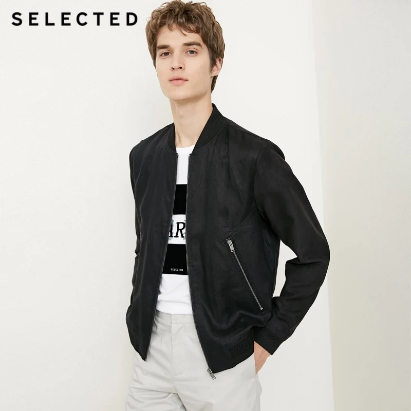 

SELECTED Men's Linen Baseball Collar Jacket C|418321501