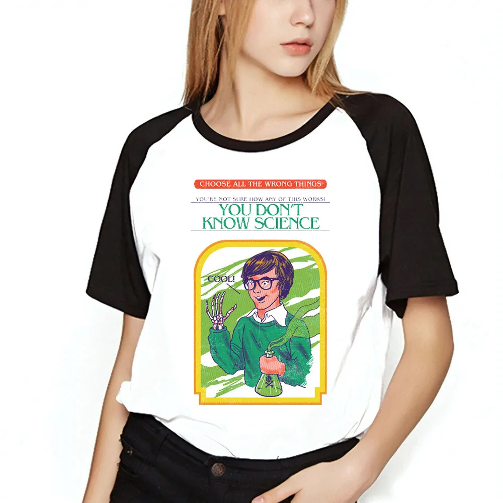 

Women's T Shirt Retro 80s 70s Funny Dark Humor You Don't Know Science Artsy Printed Baseball Tee