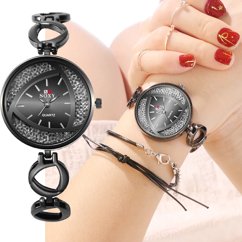 

SOXY Women Watches Fashion Bangle Classic Wristwatch Luxury Black Quartz Ladies Watch Women's Bracelet Clock reloj mujer