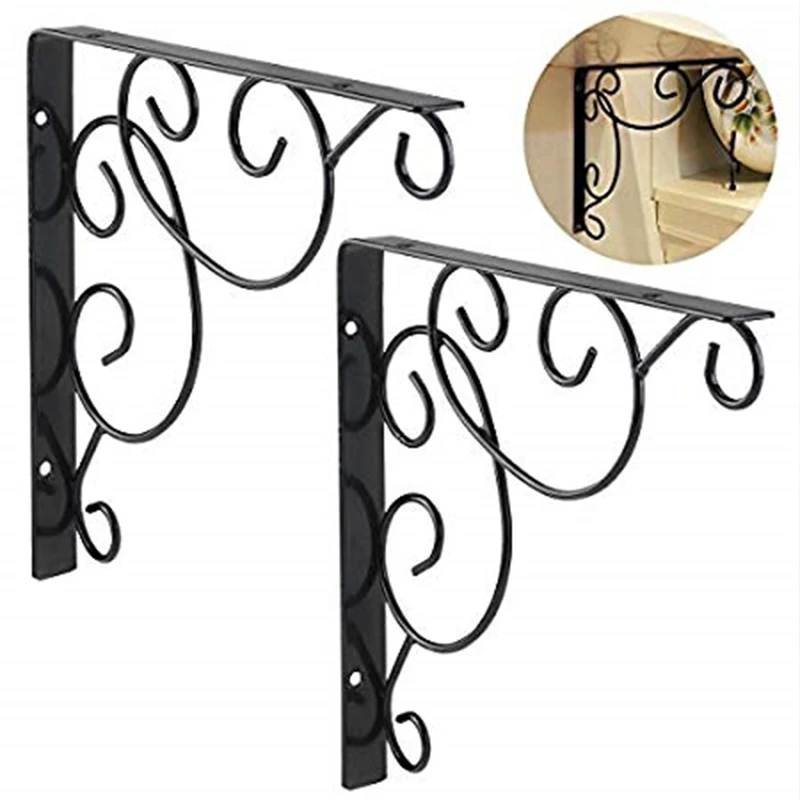 

2PC White/Black Antique Wrought Iron Tripod Shelf Support Decorative Bracket Rack Metal 25*25cm