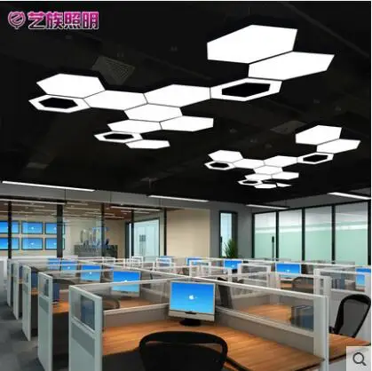

Office chandelier led modern minimalist lamp shaped iron creative personality hexagonal ring industrial Internet cafe chandelier