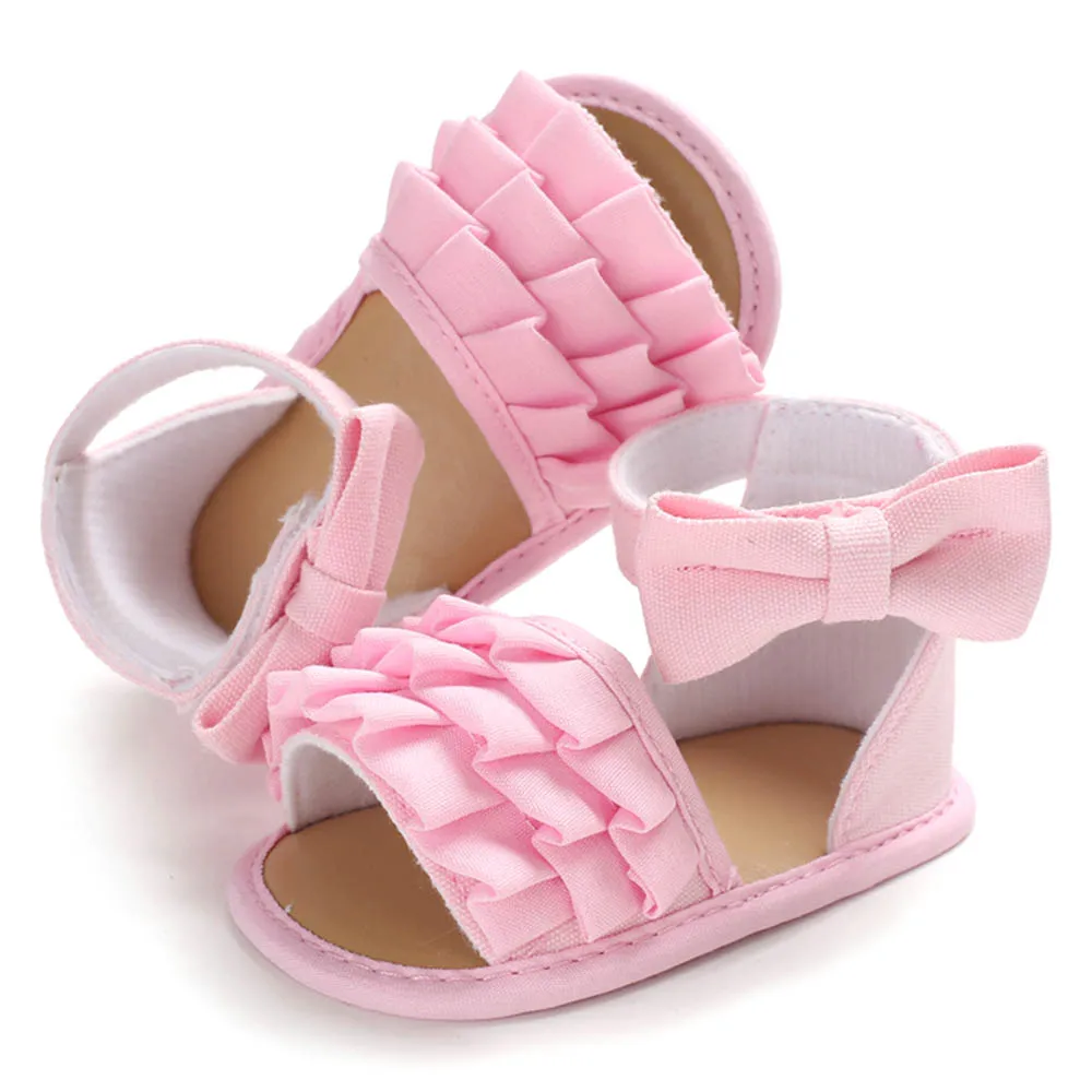 Newborn Baby Boy Soft Sole Cute Bows Shoes Toddler Summer Sandals Size 0-18 M