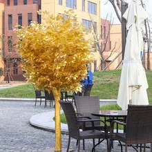 12 шт., Осенние декоративные желтые шелковые листья для украшения веток деревьев, новогодние Искусственные Рождественские цветы для домашнего декора