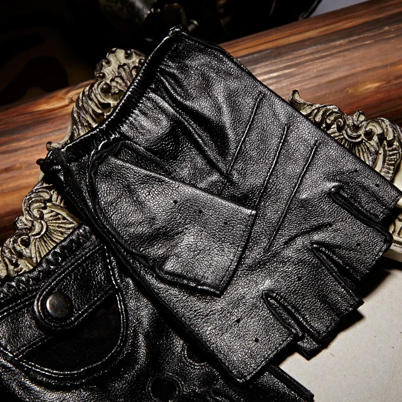 Leather Half Finger Gloves Men Summer Breathable Driving