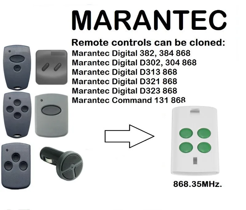 

MARANTEC Digital 382 384 D302 D304 D313 D321 D323 Duplicator 315-418-433-868MHz