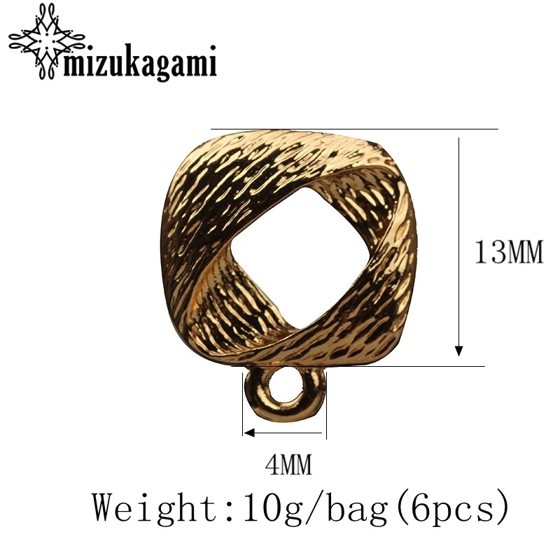13 мм, 6 шт./лот, цинковый сплав, золото, металл, Геометрическая квадратная основа, серьги, соединитель для DIY, модное изготовление сережек, аксессуары для ювелирных изделий