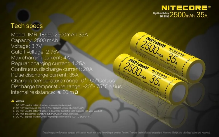 Лучшие продажи NITECORE IMR18650 3,7 в литий-ионный Защищенный Перезаряжаемые Батарея рюкзак, футляр для 2100/2500/2600/3100 мА/ч, 30A/35A/38A/40A высокого качества