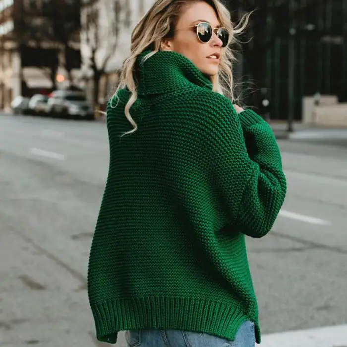 Модный женский осенне-зимний мешковатый свитер с высоким воротом, вязаный джемпер большого размера, топы HSJ88