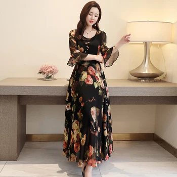 

New Printed Large Size Women's Fashionable Closed waist A Dress Fat mm Chiffon Dresses for Summer Garments in 2020