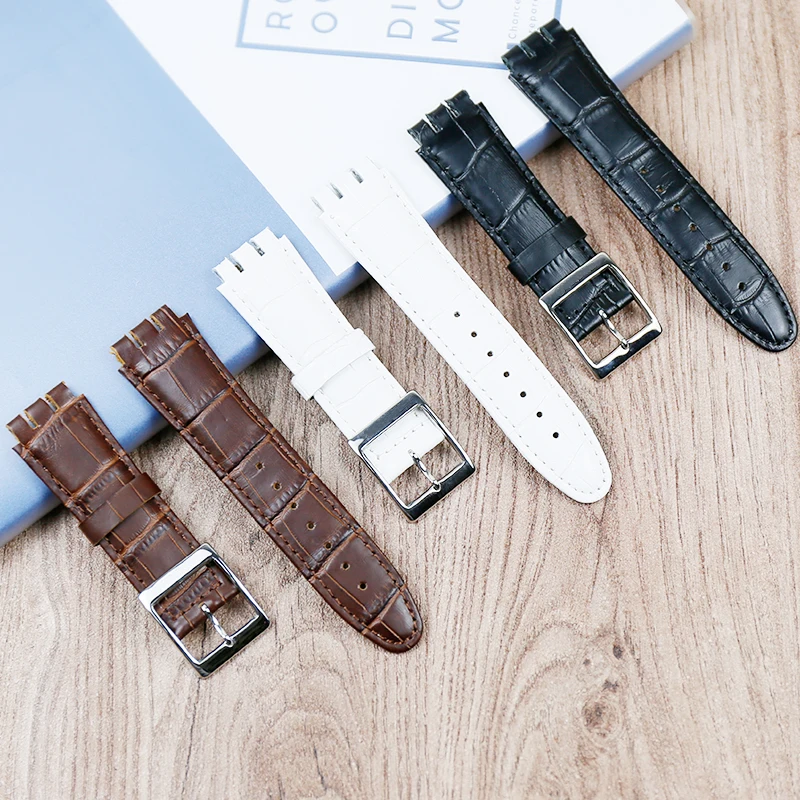 

Watch accessories waterproof leather strap for Swatch strap black brown white 17mm 19mm men's and women's strap