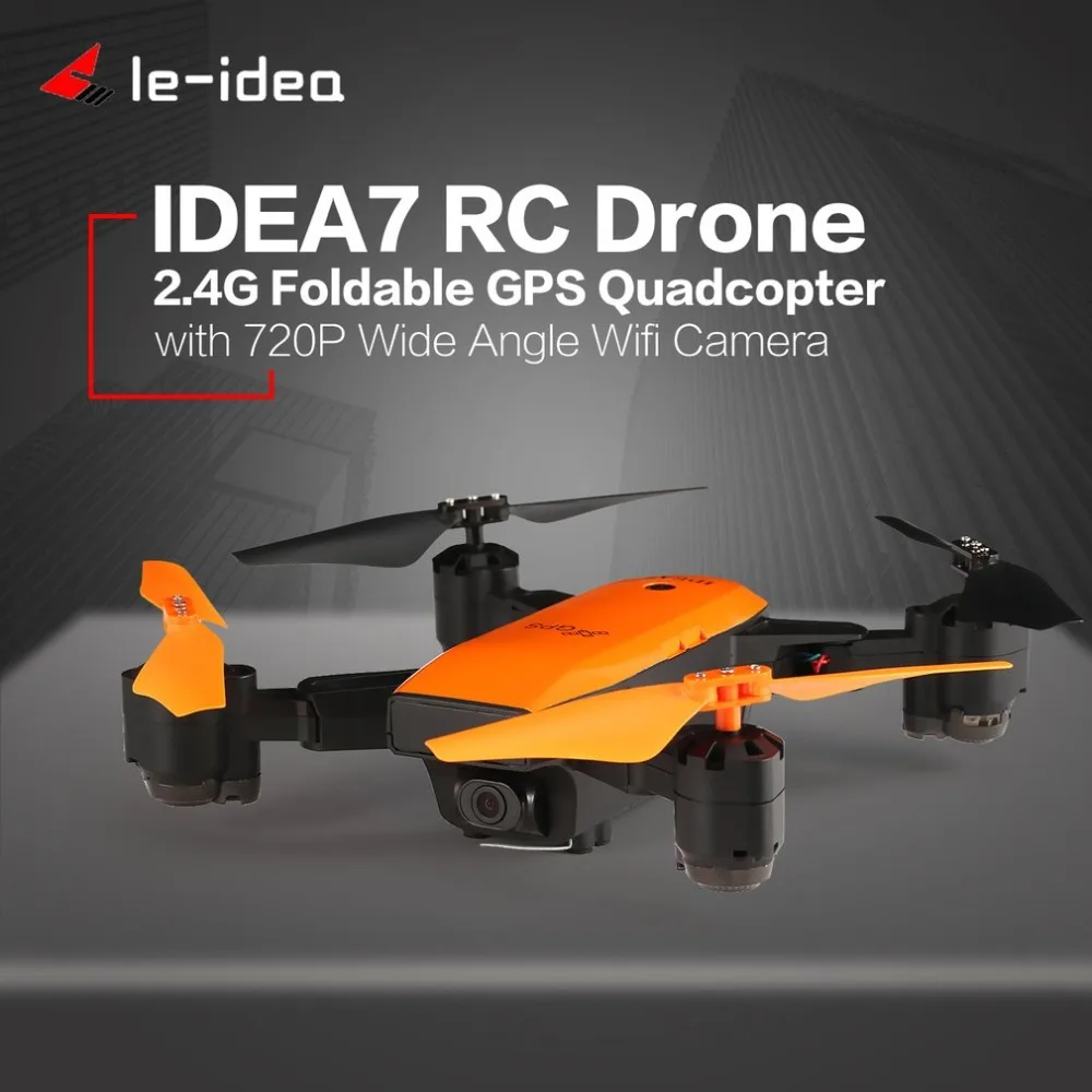 Le-idea IDEA7 2,4G Cámara RC Drone Quadcopter plegable con 720 P gran angular Wifi GPS altura de retención una tecla sin cabeza