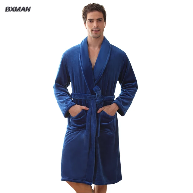BXMAN Brand New Winter Robe Men Polyester Mens Hooded Flannel Bathrobes