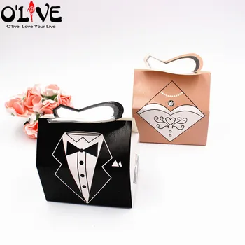 

50 Pairs Bride Groom Gift Box Candy Packaging Party Favors Bonbonniere Dresses Wedding Box Present Chocolate Sugar Dropshipping