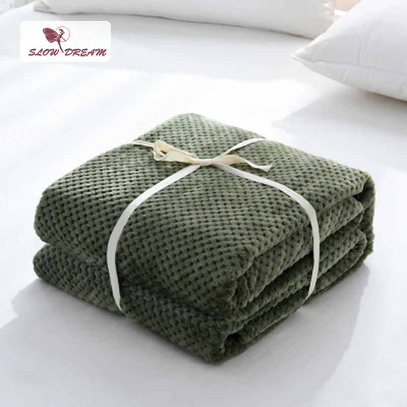 

Slowdream Modern Green Flannel Pineapple Blanket Aircraft Sofa Office Adult Use Blanket Car Travel Cover Throw Blanket For Couch