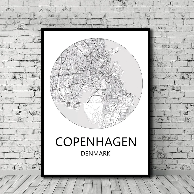 Black And White City Map Copenhagen Odense Denmark Poster Nordic Style Canvas Print Home Decor No Frame Painting Calligraphy Aliexpress