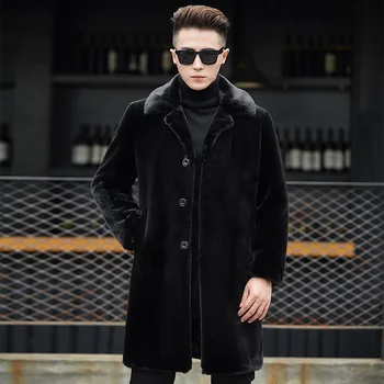 

Q12 New Fashion 10% Mnik Fur Coat Winter Men's Clothing 10% Mnik Fur Coat Men's Blends Coat long Trench Coat