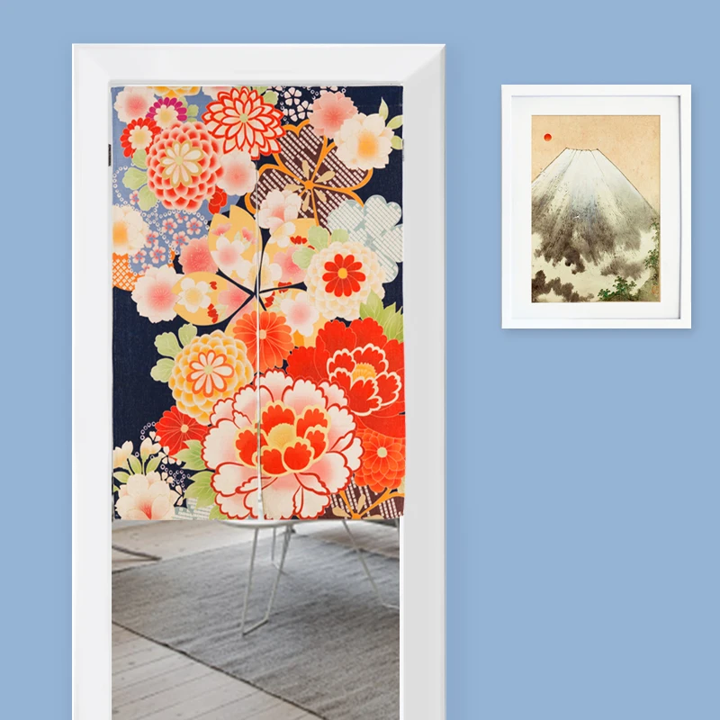 New Linen NOREN Japanese Style Door Curtain Red-crowned Crane Floral Moon Tapestry 85x120cm85x90cm