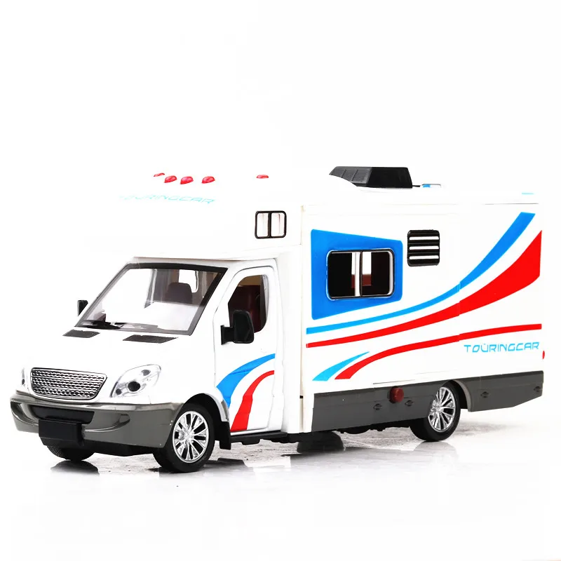 

Big Touring Car Model 1:32 Scale Travel Acousto-optic Caravan Recreational Vehicle Pull Back Motor Homes Car Toys Boy Alloy Bus