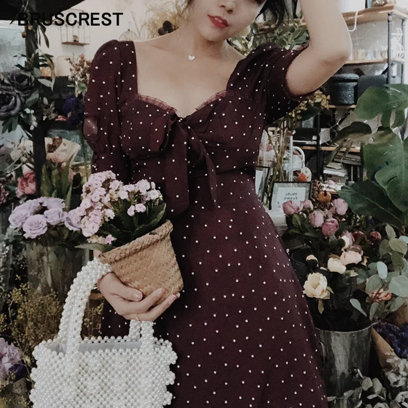 

Summer dress boho beach kawaii bow tie lace ruffle elegant dress women short sleeve polka dot vintage mini dress korean vestidos