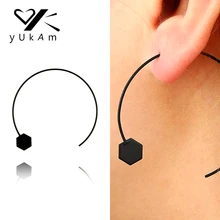 YUKAM креативные большие простые черные креольские серьги-кольца Перфорированный Круглый Серьги Висячие шестигранные серьги для женщин ювелирные изделия для ушей