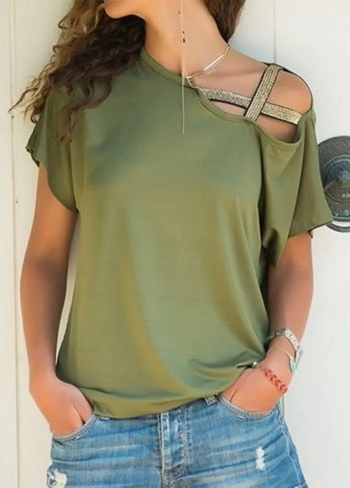 4XL весенне-летние футболки размера плюс, сексуальные топы с открытыми плечами и коротким рукавом, женская уличная свободная футболка, женские топы зеленого и синего цвета