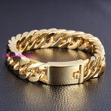 8.5″x14mm Gold Tone Heavy Cool Mens Jewelry 316L Stainless Steel Curb Cuban Chain Bracelet