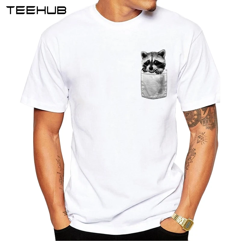 Мужская модная футболка с короткими рукавами и карманом енота, хипстерские дизайнерские топы с круглым вырезом, крутая дизайнерская футболка - Цвет: 1541