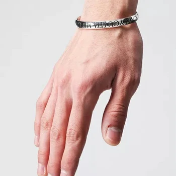 

Gold-color Engraved Letter Bracelets For Women Men Fashion Stainless Steel Cool Men's Cuff Bracelets Bangles pulseira masculina