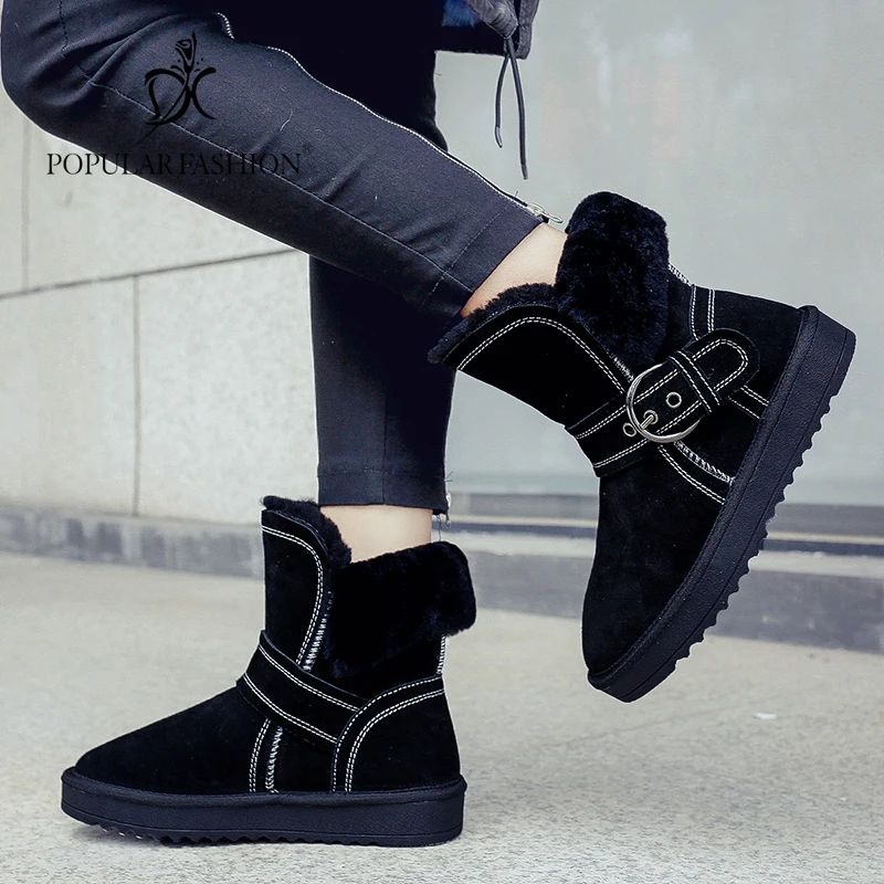 

2018 Winter Boots Women Shoes Warm Plush Ankle Boots Slip-on Buckle Female Shoes With Fur Snow Boots Cow Suede Shoes Australia