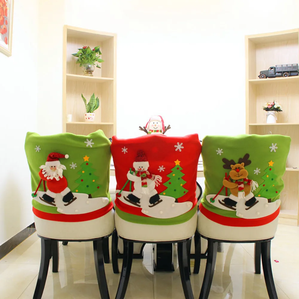 Aliexpress Buy 3 patterns Christmas Santa Claus Chair Back Cover Snowman Elk Ski Dinner Table Party Decor chair back case for table decoration from